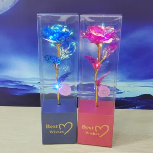Colorful foil rose artificial flower with LED light gift box for romantic holiday occasions.