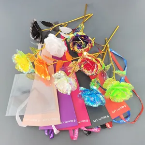 Colorful gold foil rose artificial flower gift set with triangle box for Valentine Mother Day