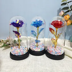 Gold foil rose night light acrylic cover glass dome romantic gift for valentine day decor