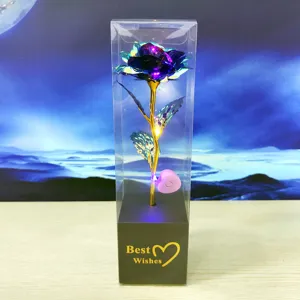 Colorful artificial rose flower with LED light in clear gift box for romantic holidays