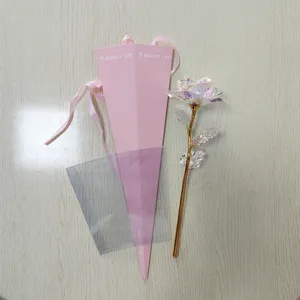 Colorful gold foil artificial rose flower with triangle gift box for romantic holiday gifts