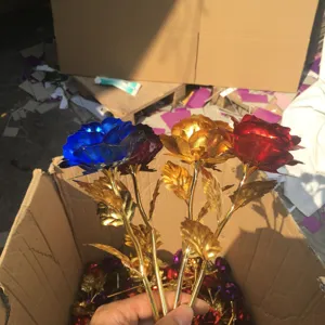 Artificial gold foil rose single stem colorful artificial flower gift for Valentine Day