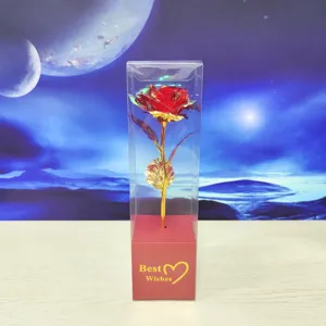 Rosa artificiale in foglia d'oro scatola regalo San Valentino decorazione da tavola