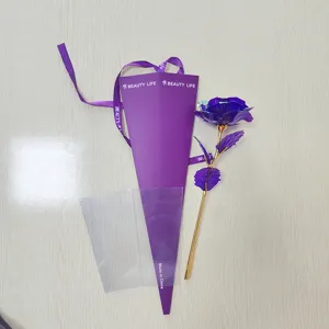 Purple gold foil artificial rose flower with triangle gift box for Valentine's Day
