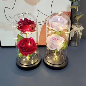 Eternal rose glass dome with fairy lights, romantic gift for Valentine and Mother's Day.