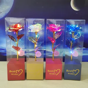 LED Gold Foil Rose Artificial Flower Gift Box Valentine's Day Mother's Day Present