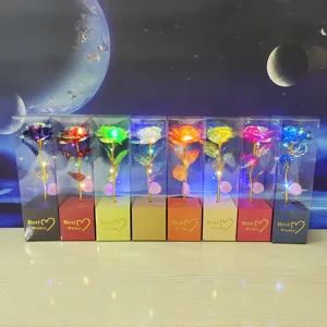 Colorful gold foil rose artificial flower with LED light gift box for Valentine day Christmas