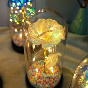 Gold foil rose night light with acrylic cover, perfect romantic gift for Valentine and Christmas.