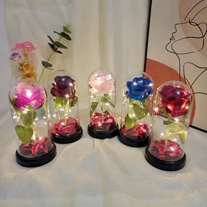 LED rose verre dôme lumière fleur artificielle cadeau romantique décoration maison bureau ornement