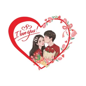 Design d'autocollant d'illustration de couple romantique avec roses rouges et cœur de tulipes.