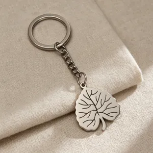 Stainless Steel Leaf Pendant Keychain Geometric Plant Shape Key Ring For Bag Decor Men Women Fashion Jewelry Accessory