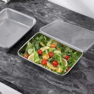 Edelstahl Rechteckige Lebensmittel Aufbewahrung Tablett Mit Deckel Küche Kühlschrank Geteiltes Geschirr Kommerzielle Bento Box