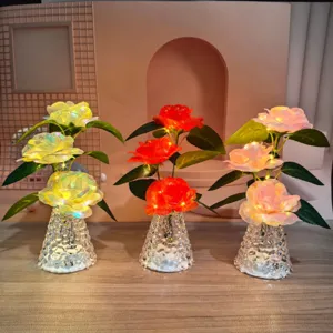Artificial rose flower bouquet night light LED table lamp gift for Valentine's Day decor.