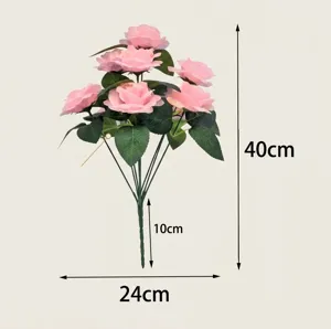 Kuenstliche rosa Rosen Blumenstrauss 9 Koepfe 40cm fake Blume Deko Party Geschenk