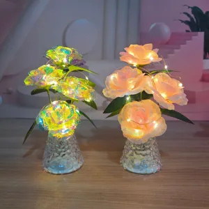 Bouquet di rose artificiali LED lampada da tavolo decorazione romantica e regalo casa