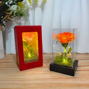Eternal artificial rose LED night light in glass dome with gift box for Valentine gift