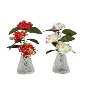 Artificial rose flower night light set with vases, perfect for Valentine's Day and home decor.