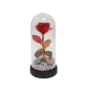 Eternal rose glass dome light with couple figurine, perfect romantic gift for Valentine Day.