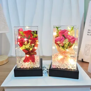 Artificial Soap Rose Flower Bouquet Gift Box With LED String Lights Romantic Valentine Day Home Decor Desk Ornament