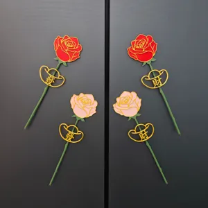 Calamite per frigorifero con rose di simulazione fai-da-te e lingotto d'oro per decorazione
