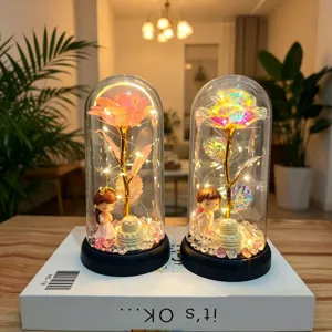 Romantische paare ewige rose glaskuppel nachtlicht warme led lichterkette tischdeko geschenk