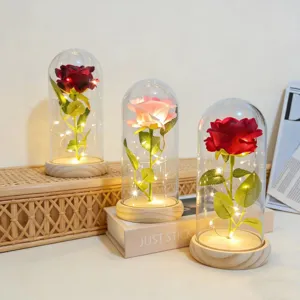 Glazen koepel roos licht eeuwige kunstmatige bloem LED romantisch Valentijnsdag cadeau