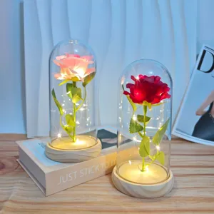 Glazen koepel eeuwige roos LED nachtlampje, romantisch Valentijnscadeau tafeldecoratie lamp.