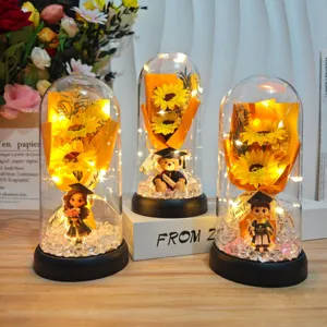 Graduation gift LED glass dome sunflower doll night light student souvenir desk decor