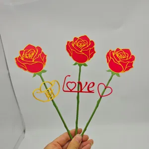 Fiore di rosa simulato fai-da-te magnete da frigo regalo San Valentino decoro 3pz