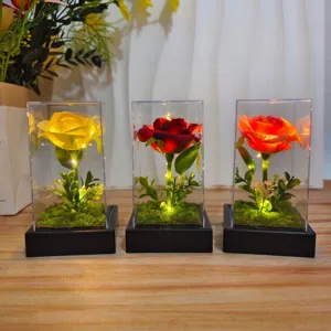 LED rose flower night light in clear display box romantic gift for girlfriend desktop decor