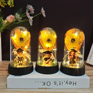 Graduation sunflower eternal flower night light with cute student doll ornament gift