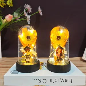 Graduation sunflower eternal flower night light ornament with student dolls for gift