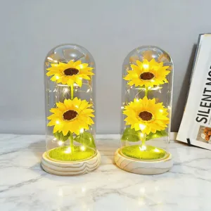 Sunflower Eternal Flower Glass Dome Night Light LED Fairy Lights Warm Home Decor Gift