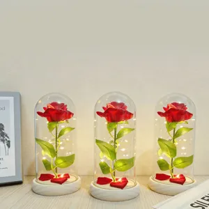 Rose preserved flower glass dome LED night light romantic gift for girlfriend Valentine Day