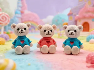 Miniaturas de simpáticos osos de resina con jersey de corazón, detalles perfectos de juguetes.