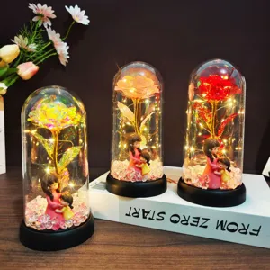 Gold foil rose eternal flower glass cover LED night light for mother day home decor