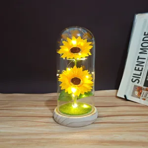 Sunflower eternal flower glass dome night light warm LED table lamp home decor gift