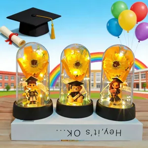 Graduation Preserved Sunflower Night Light Preserved Flower Bachelor Doll Ornament Warm LED Desk Lamp Gift
