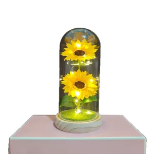 Sunflower glass dome night light romantic LED fairy lights artificial flower home decor gift idea
