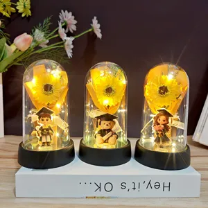 Graduation sunflower eternal flower night light with cute student doll gift for friends.