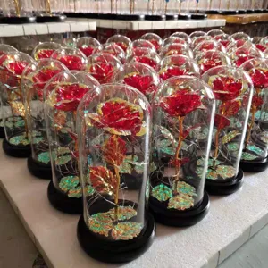 Gold foil rose glass dome light gift for Valentine Mother Day decorative handmade ornament gift box