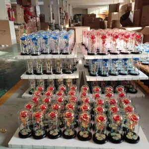 Detailed view of bulk gold foil rose glass dome LED light gifts, perfect decoration.
