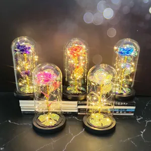 Gold foil rose flower glass dome light gift box for Valentine's Day decor detail view