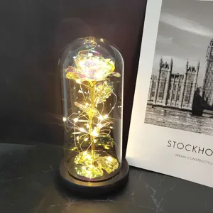 Gold foil rose glass dome light romantic LED fairy lights for Valentine Day home decor detail