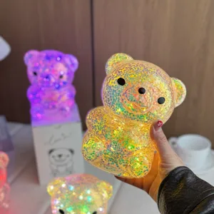 Glitter bear night light cute glowing silicone table lamp bedroom bedside ambient decor gift