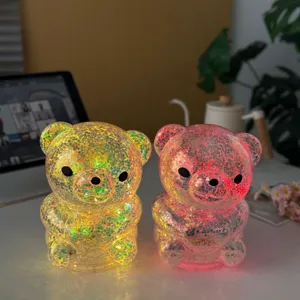 Glitter bear night light, cute silicone bedside lamp, color changing ambient room decor.