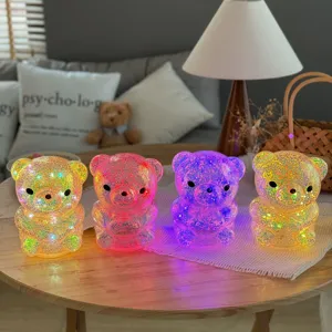 Cute glitter bear night light ambient decorative lamp for bedroom bedside room cozy interior decor