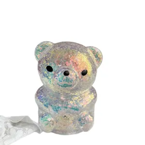 Glitter bear night light, cute silicone bedside lamp with colorful sequin design for room decor.