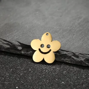 Acier inoxydable plaqué or 18k pendentif fleur creuse visage souriant bijoux DIY vue