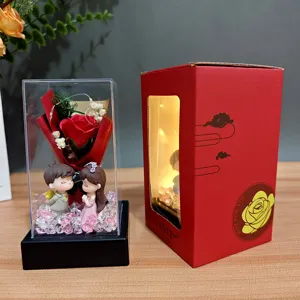 Caja de regalo de flor de jabón de rosa eterna con cúpula de vidrio para San Valentín.